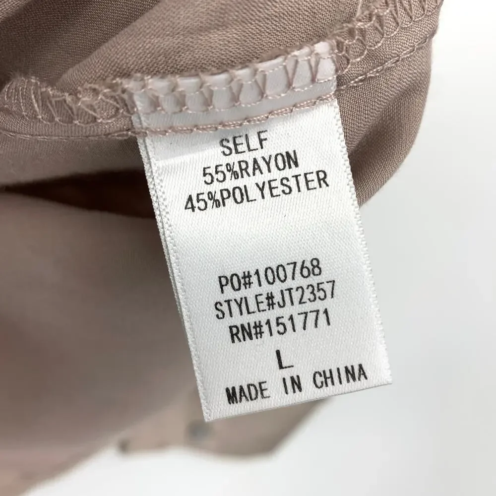 Gilli The Long Sleeve Satiny Blouse Womens Sz Large Button Front Warm Taupe NEW